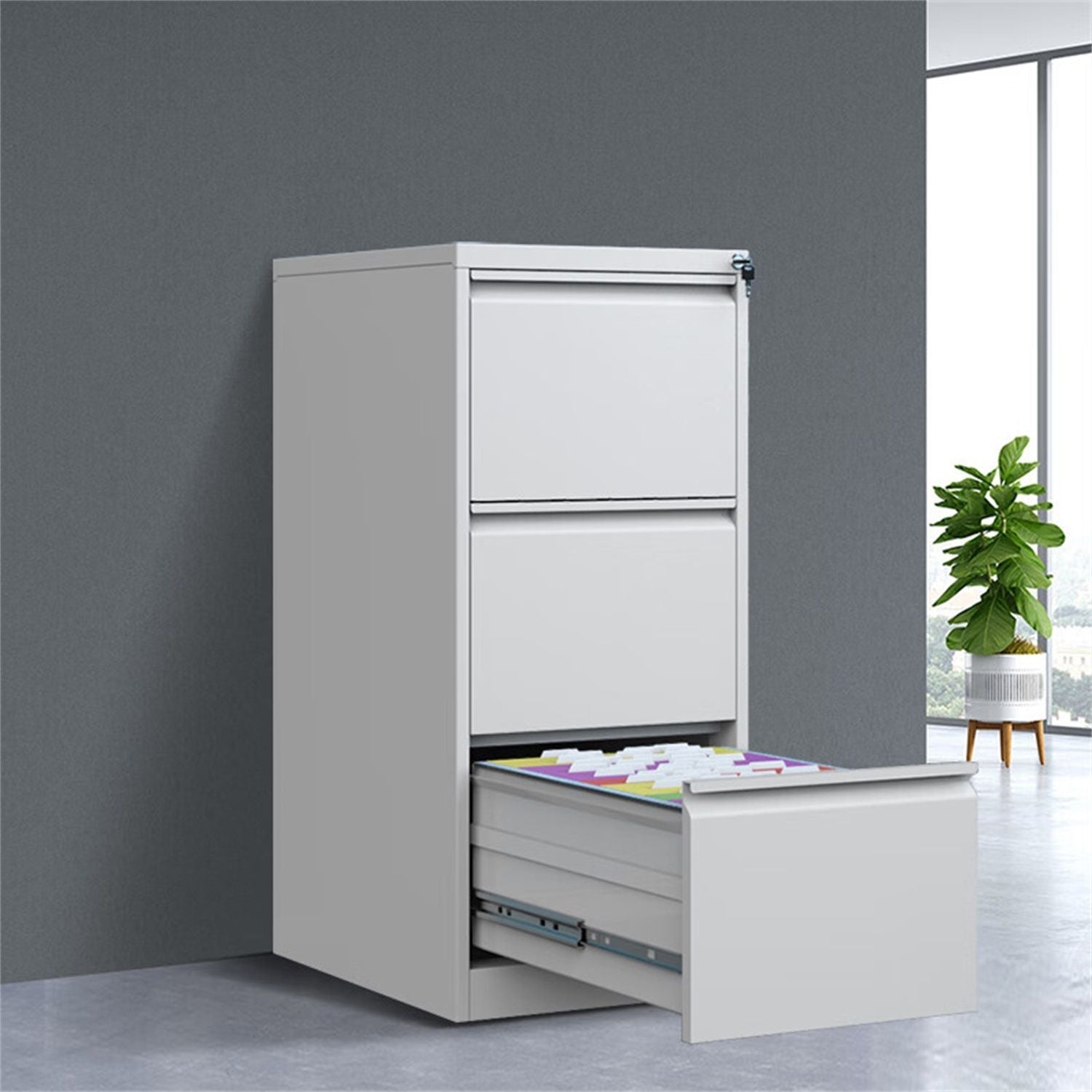 Durable Metal 3 Drawer File Cabinet With Lock For Office Storage by Unique Piece Furniture
