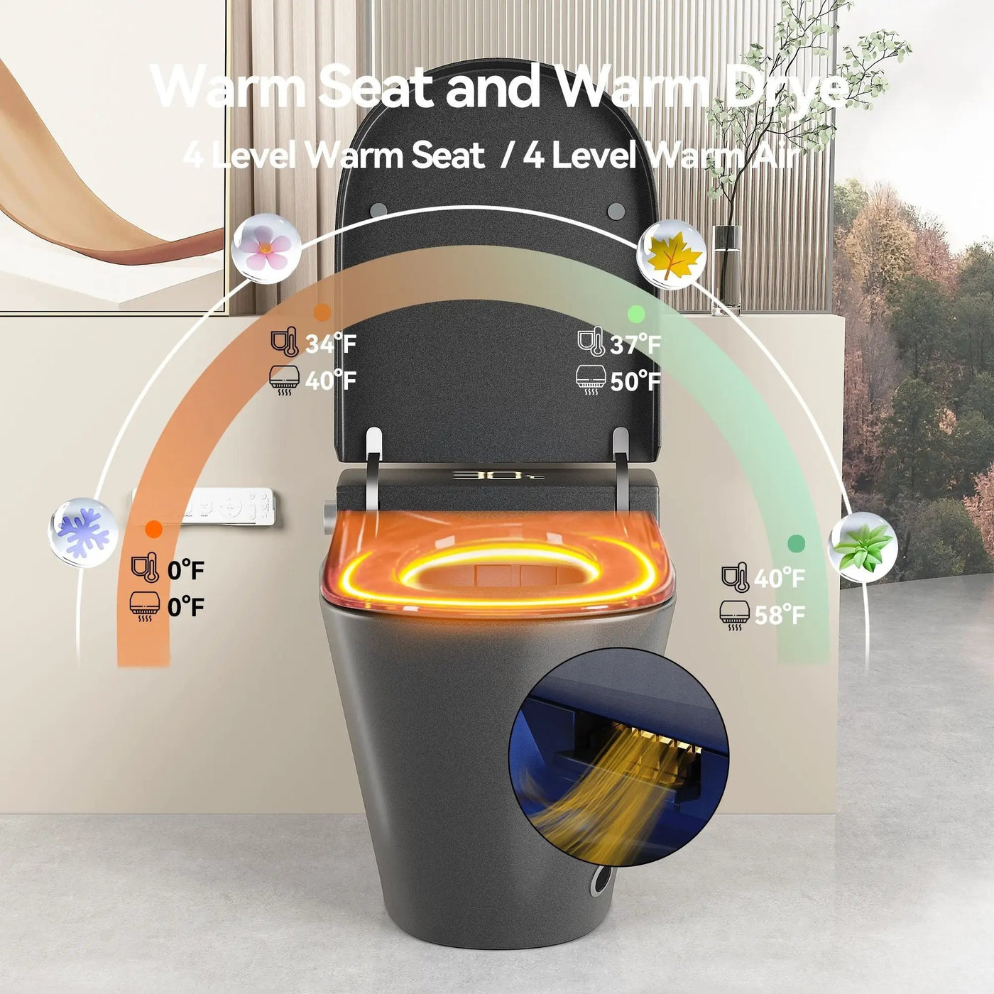 Smart Bidet Toilet With Auto Open / Close Seat, Warm Water Wash, Heated Seat, And Wireless Remote Control by HouseOfZazla