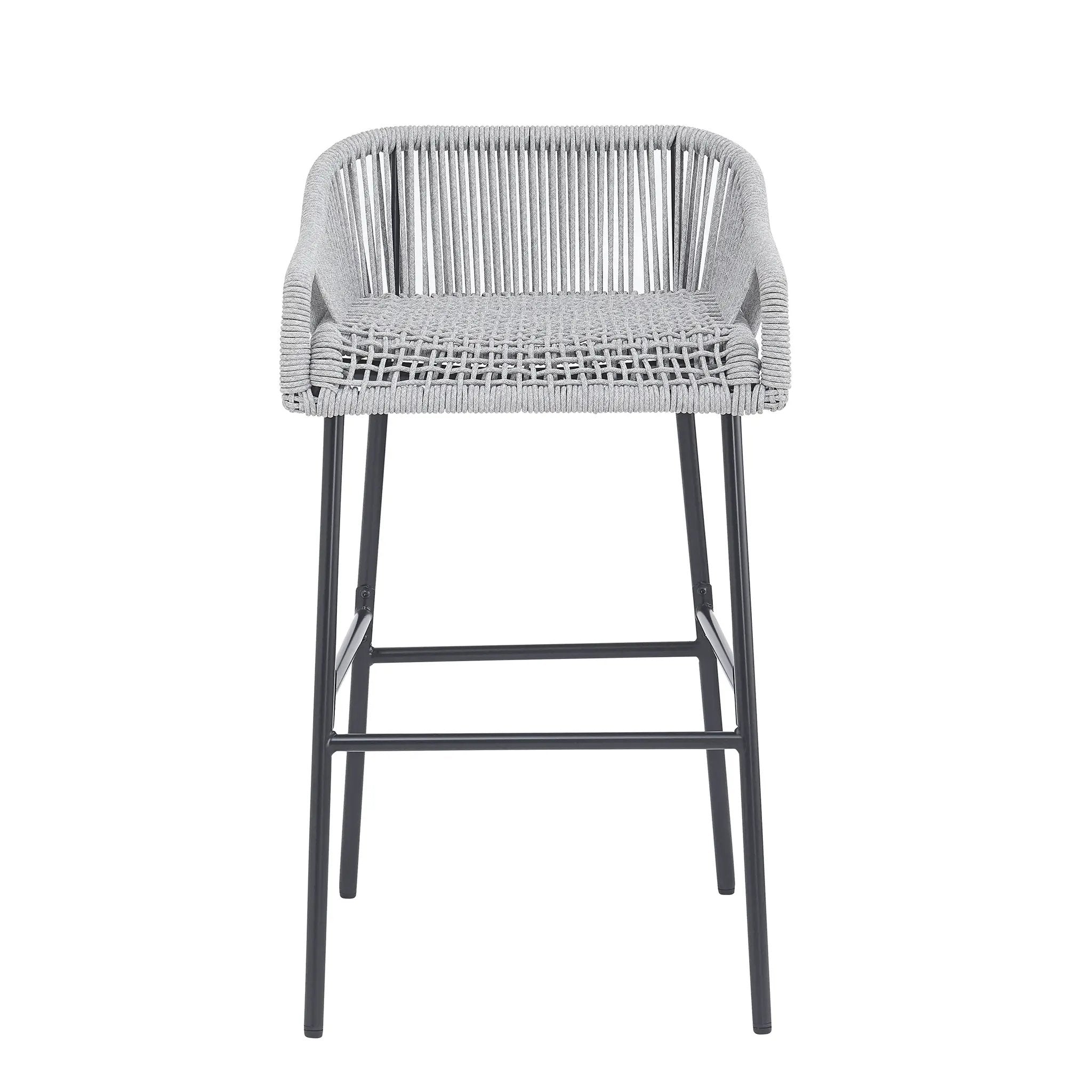 La Push Outdoor Patio Light Gray Rope Bar Stool, Set of 2 by HouseOfZazla