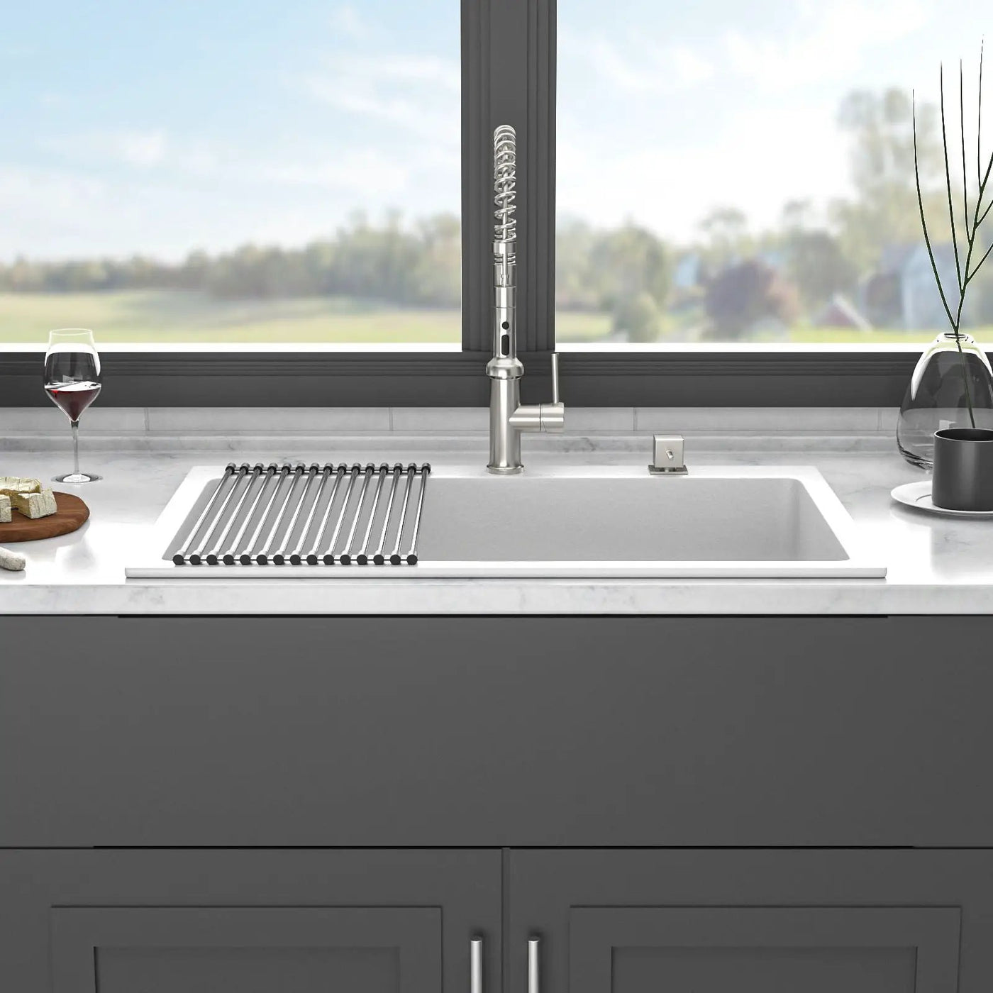 Quartz Kitchen Sink, Granite Composite, Drop In Sink With Durable Design by HouseOfZazla