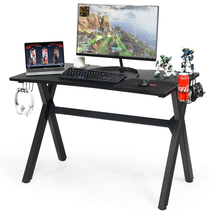 Ergonomic Gaming Desk with Mousepad and Cup Headphone Holder by DirectDeals