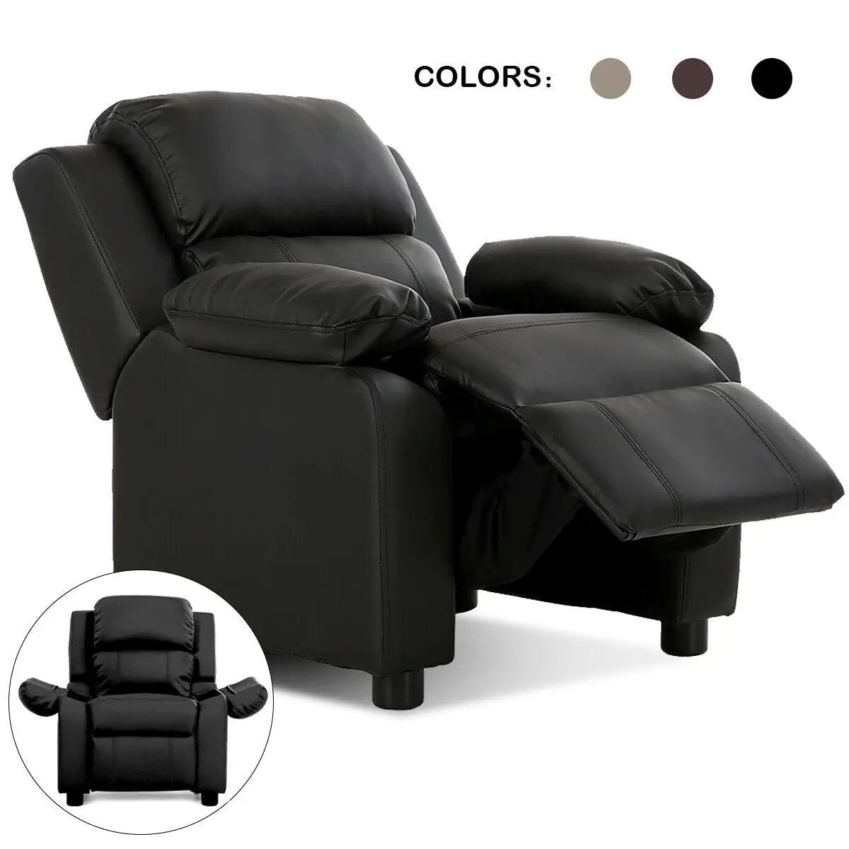 Kids Deluxe Headrest Recliner Sofa Chair with Storage Arms by DirectDeals