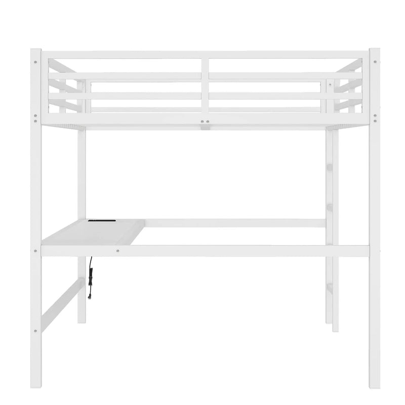 Metal Queen Size Loft Bed with Power Outlet and LED Lighted by HouseOfZazla