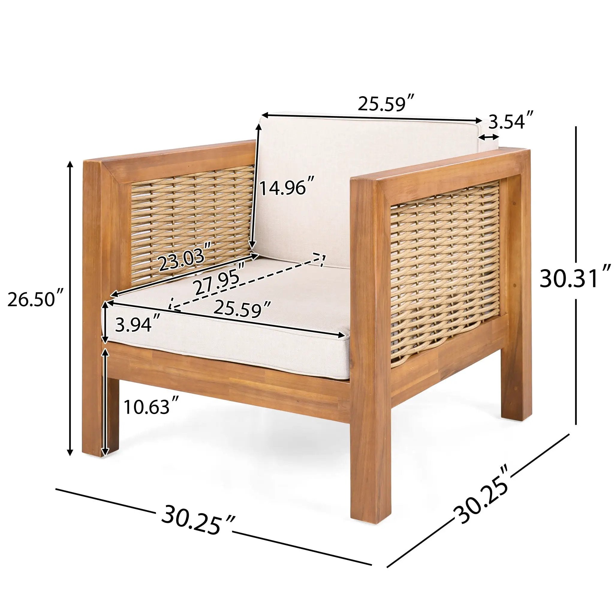 Outdoor Club Chair With Rope Arm And Cushions - Beige / Teak by HouseOfZazla