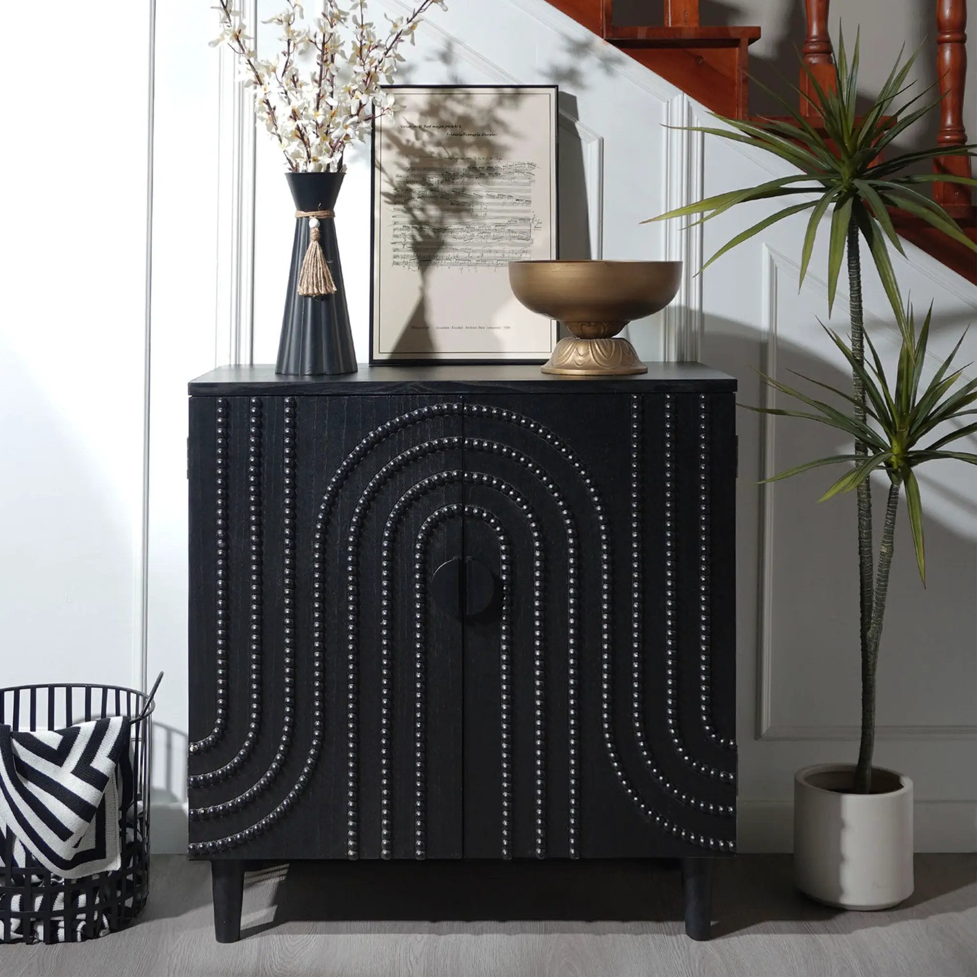 Modern Black Wood Storage Cabinet with Decorative Door by HouseOfZazla