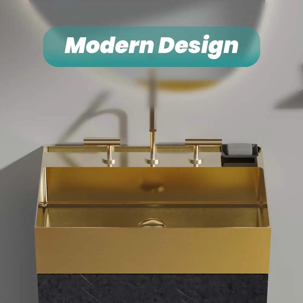 20"x14" Integrated Brushed Gold Stainless Steel Sink by HouseOfZazla