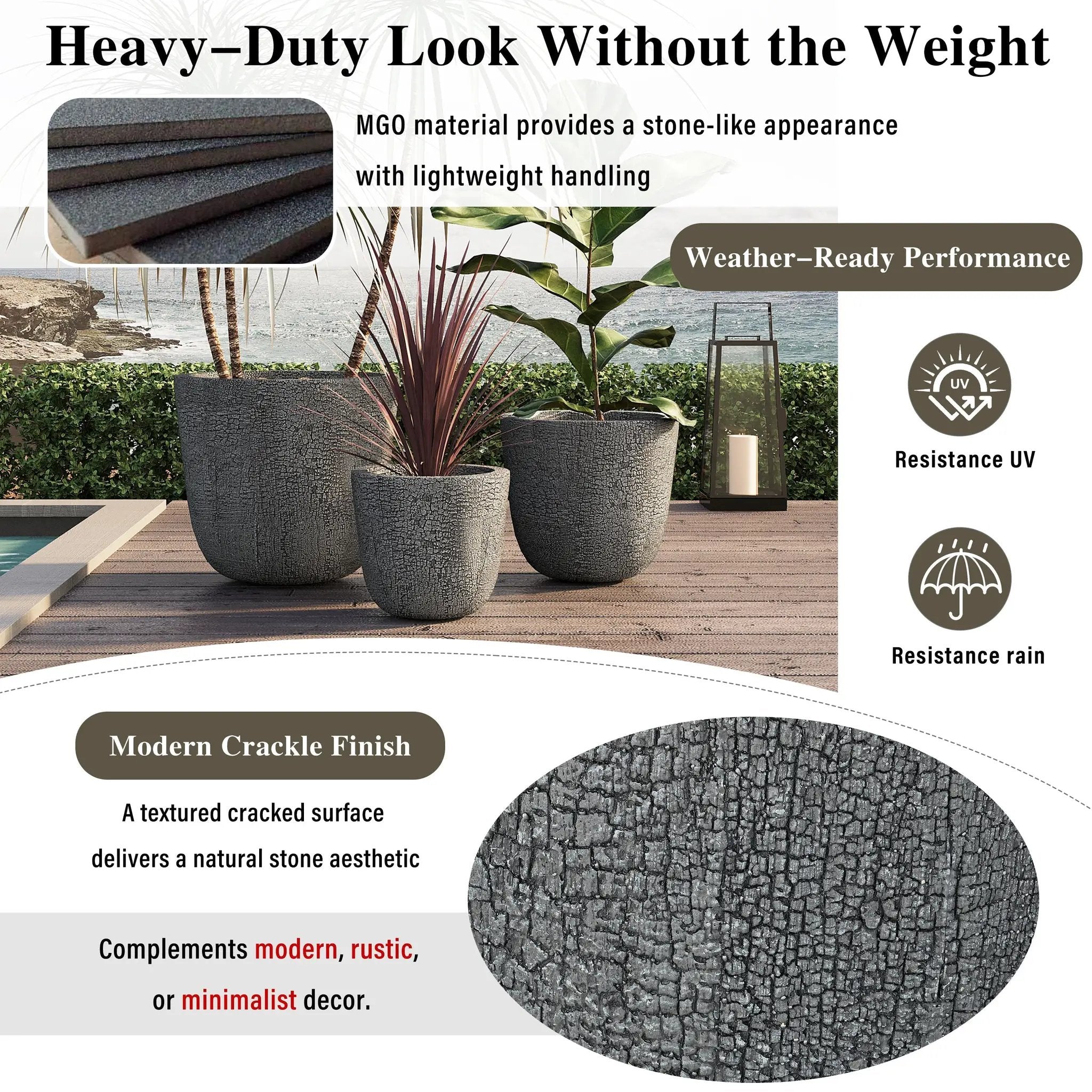 U_STYLE Lightweight MGO Planter Set of 3 by HouseOfZazla