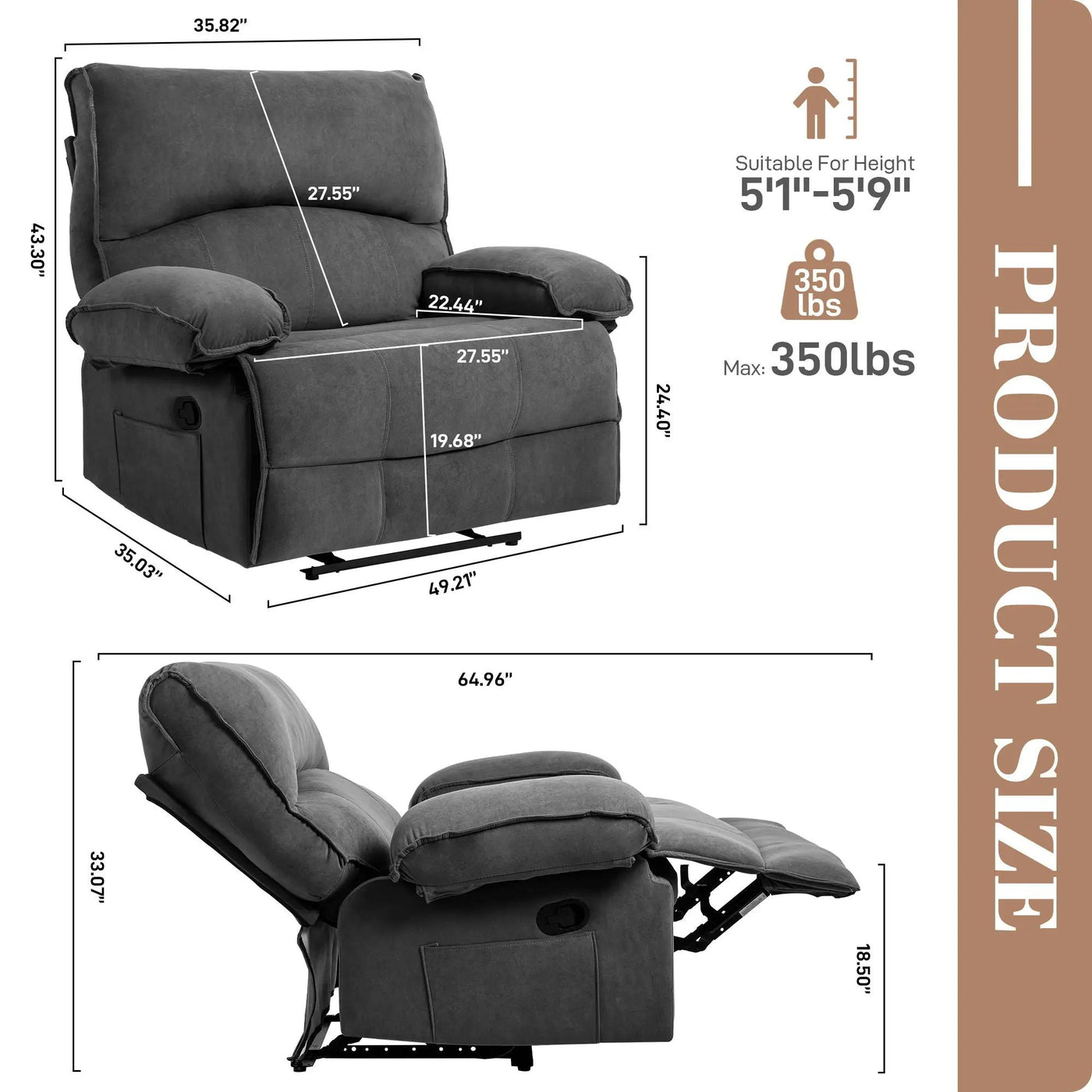 Oversized Manual Recliner Chair Sofa For Living Room by Unique Piece Furniture