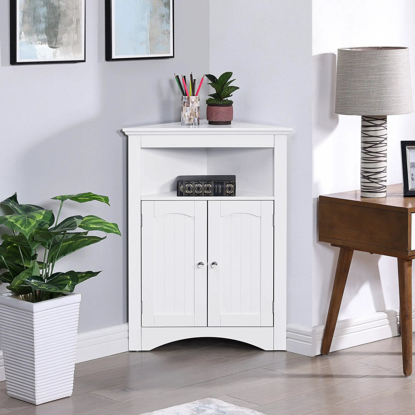 Bathroom Floor Corner Cabinet with Doors and Shelves by HouseOfZazla