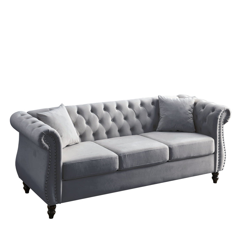 Chesterfield Sofa With Rolled Arms And Nailhead Trim by HouseOfZazla