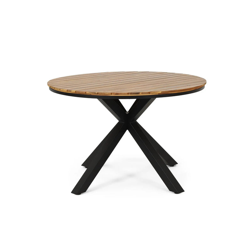5 Piece Outdoor Dining Set With Round Table And 4 Wrapped Chairs - Black / Brown / Teak by HouseOfZazla