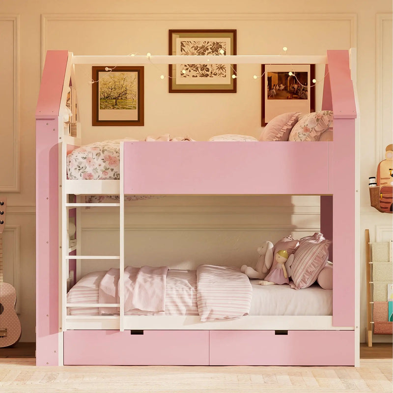 Full Size Bunk Bed with Storage Drawers & Shelves by HouseOfZazla