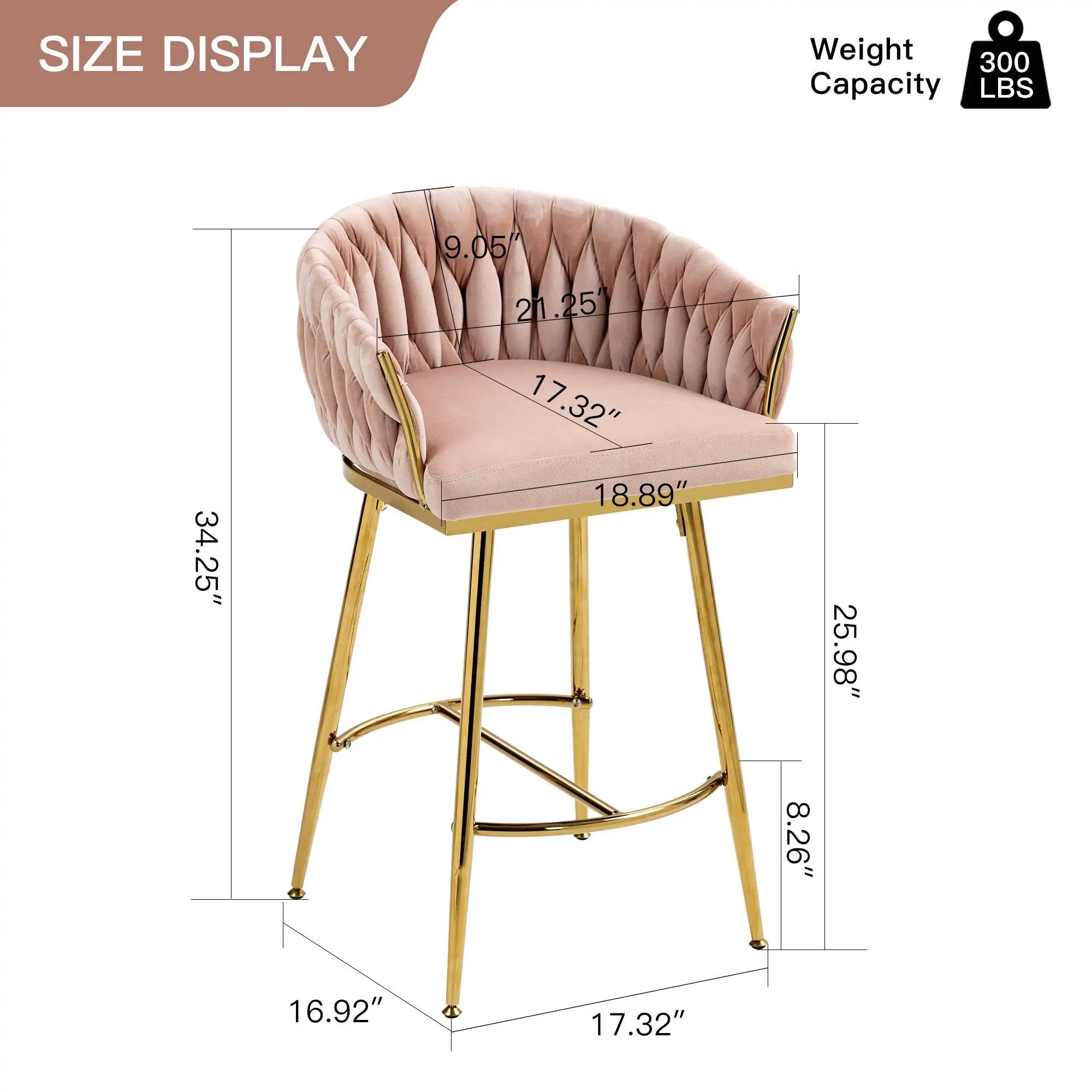 Counter Height Bar Stools Kitchen Island Counter Bar Stool With Hand - Wave Back, Golden Chromed Base And Footrest (Set of 2) - Pink by Unique Piece Furniture