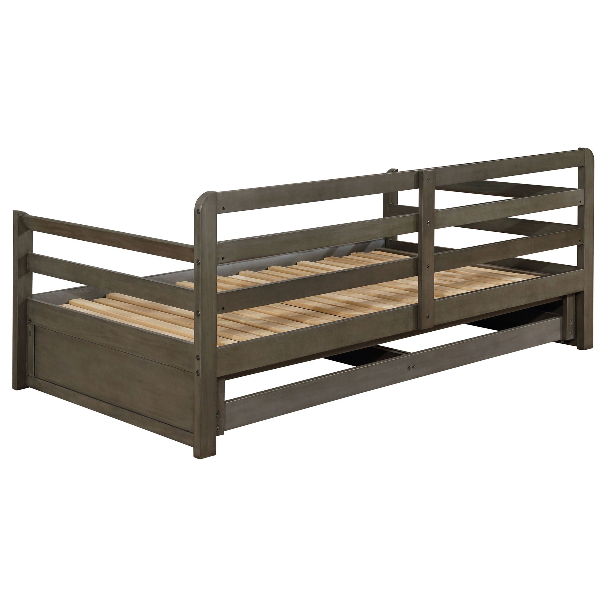 Twin Long 2 Drawer Daybed With Extendable Trundle, Storage Drawers, Fits Standard Mattress - Gray by HouseOfZazla