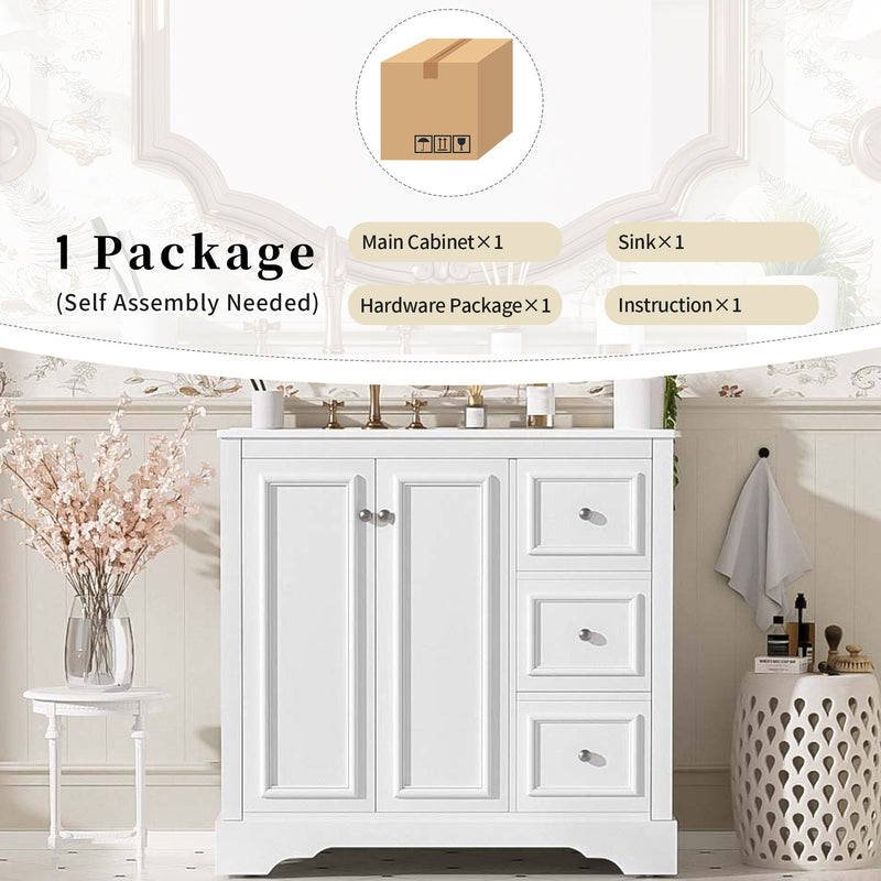 Bathroom Vanity With Sink, Soft-Close Doors, Adjustable U-Shelf, 3 Drawers by HouseOfZazla