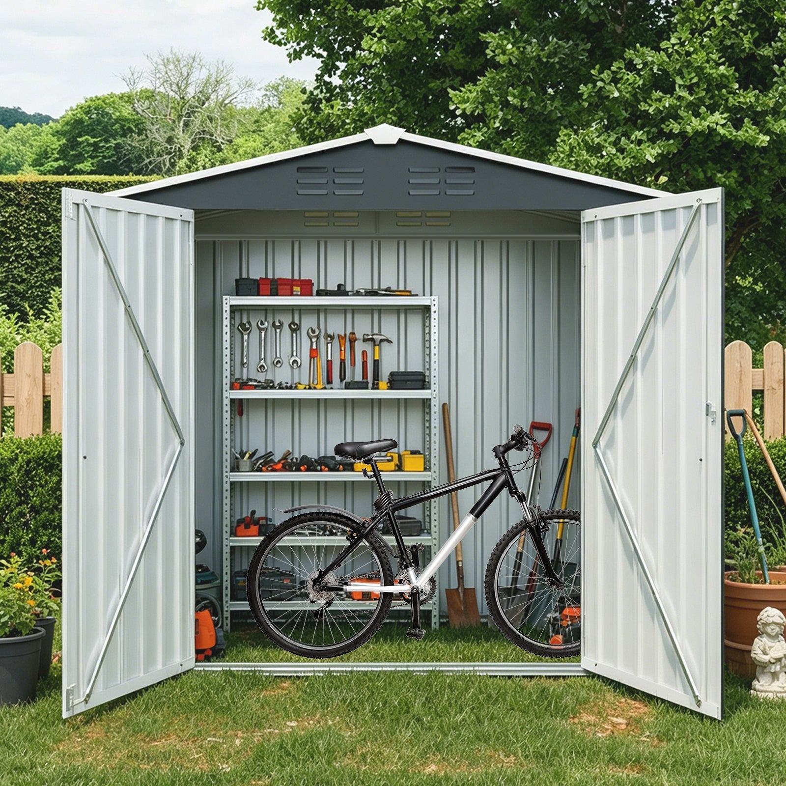 8ft x 4ft Outdoor Metal Storage Shed with Lockable Latch by HouseOfZazla