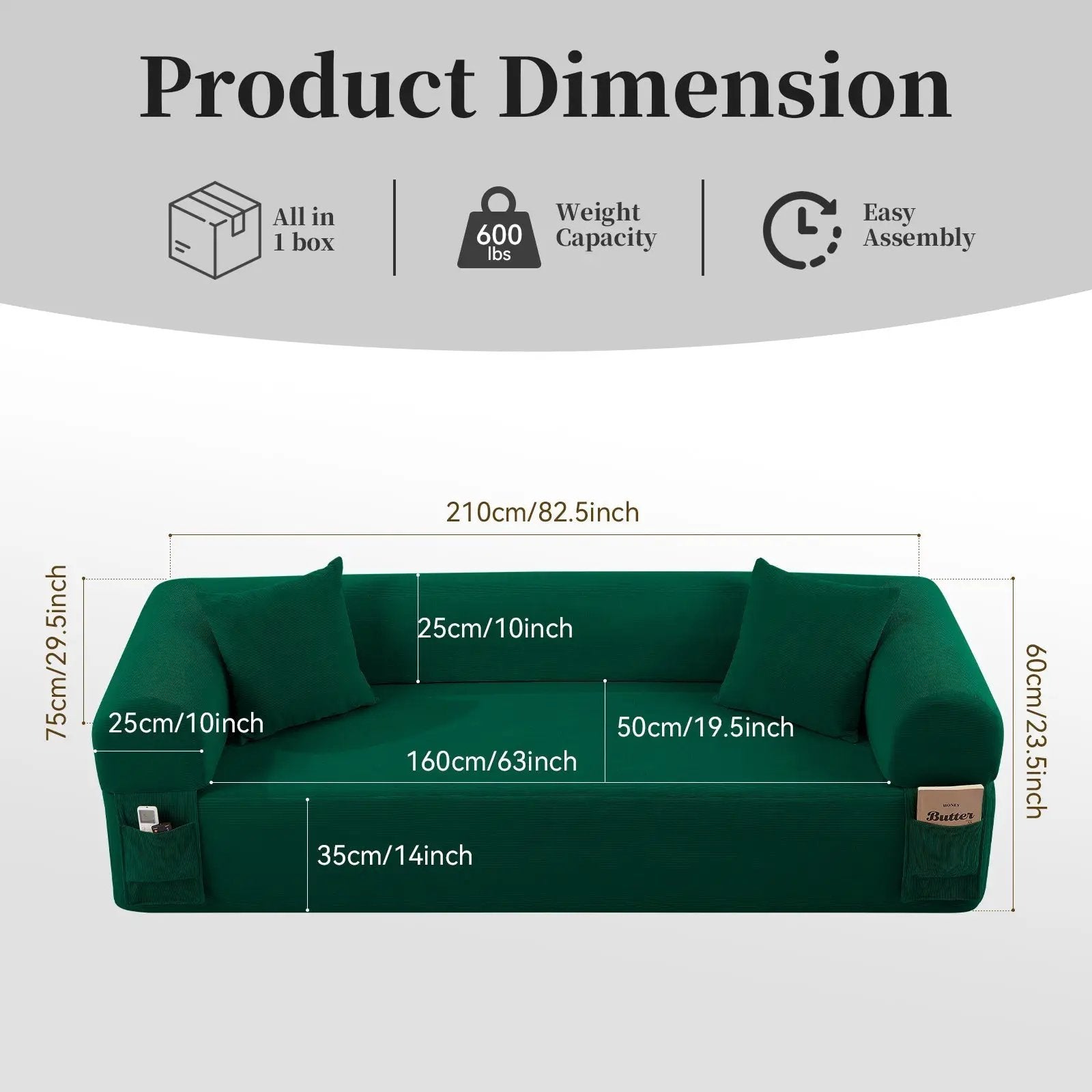 Spring Sofa with High-Quality Fabric in Green by HouseOfZazla