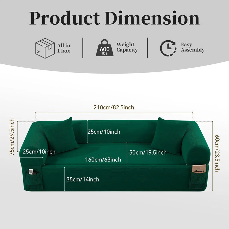 Spring Sofa with High-Quality Fabric in Green by HouseOfZazla