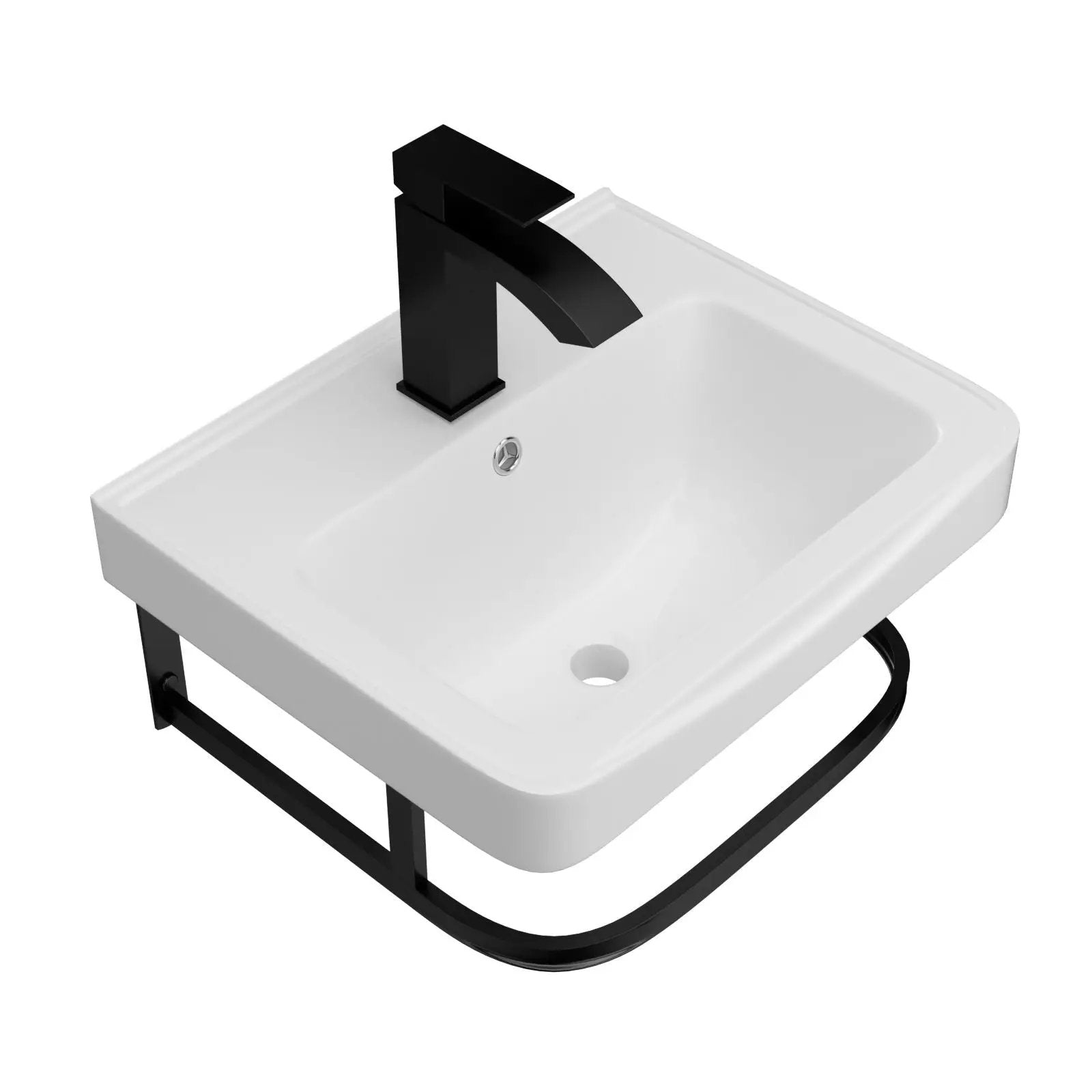 Wall Mounted Bathroom Sink With Towel Bar & Overflow - White / Black by HouseOfZazla