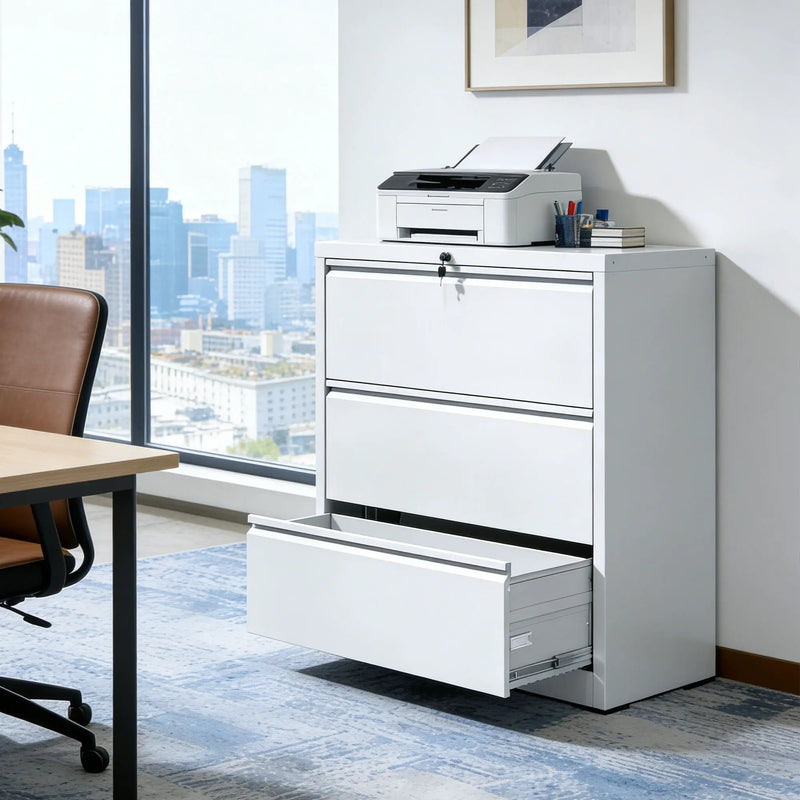Lateral File Cabinet, Locking Heavy Duty, Anti-Tip Safety Interlock, Vertical Storage For Letter/Legal/A4 Files by Unique Piece Furniture
