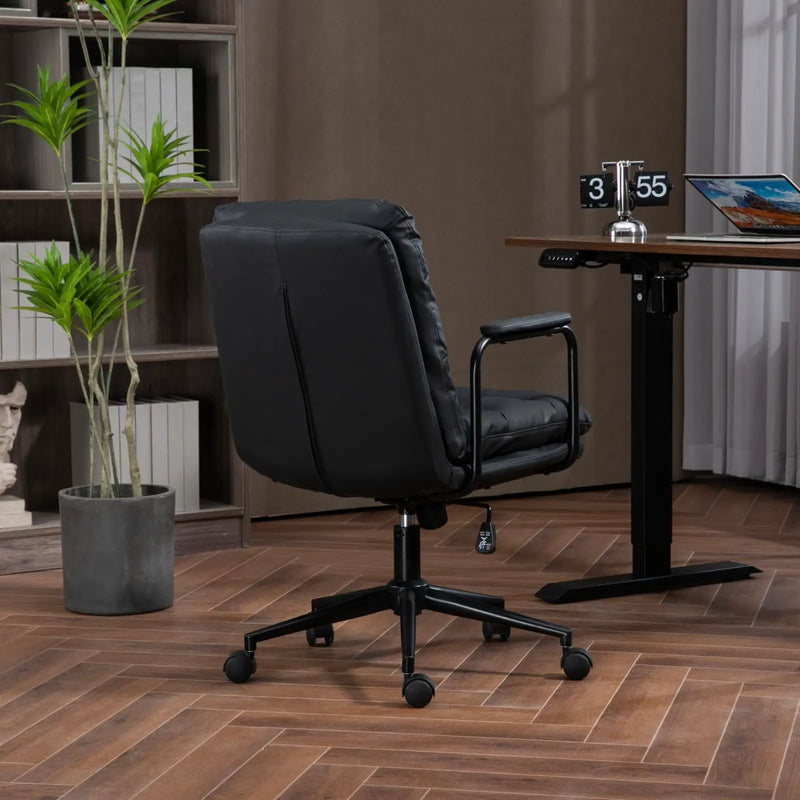 Office Chair, Mid Back Home Office Desk Task Chair With Wheels And Arms Ergonomic Computer Rolling Swivel Chair With Padded Armrest by HouseOfZazla