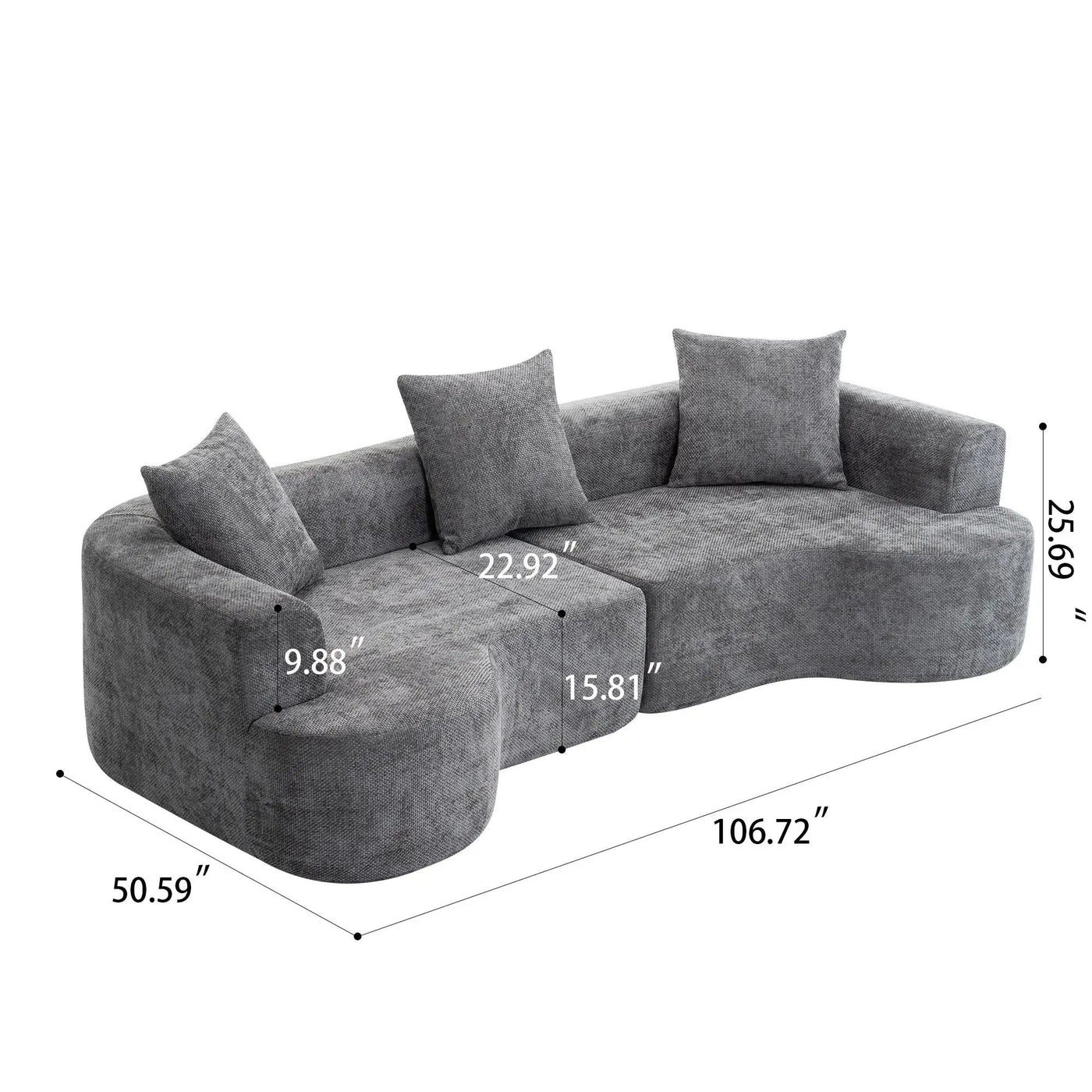 Modern Style Ultra Smooth Curved Sofa With 3 Pillows by Unique Piece Furniture