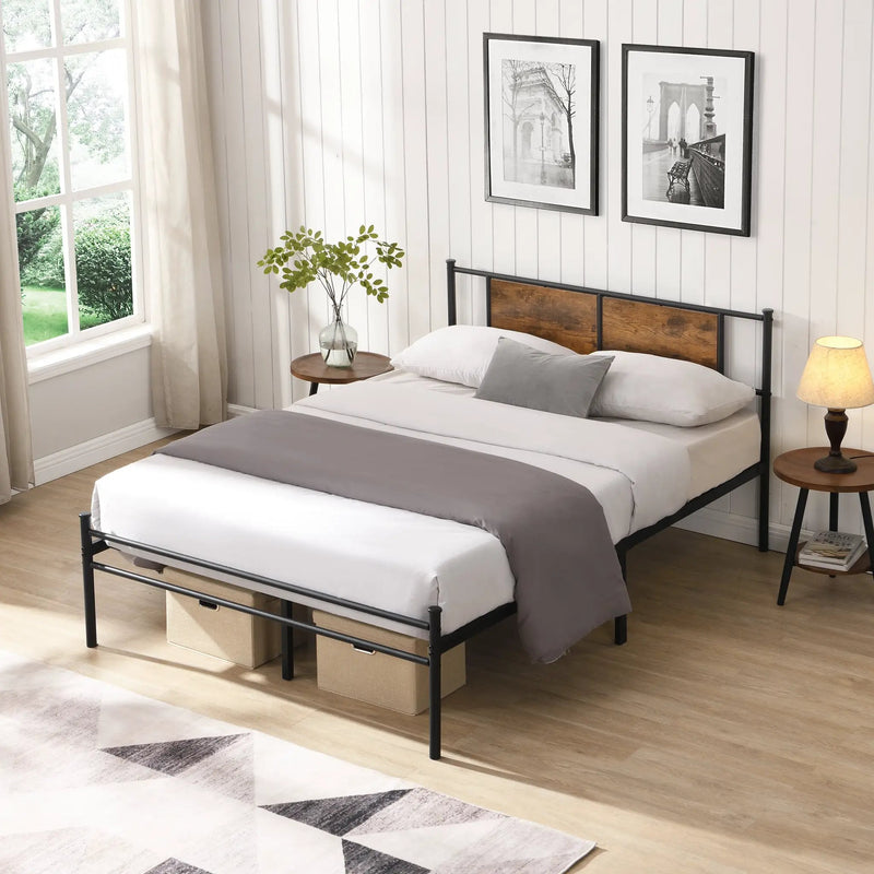 California King Bed Frame - Stylish Design with Wood Panel Headboard by HouseOfZazla