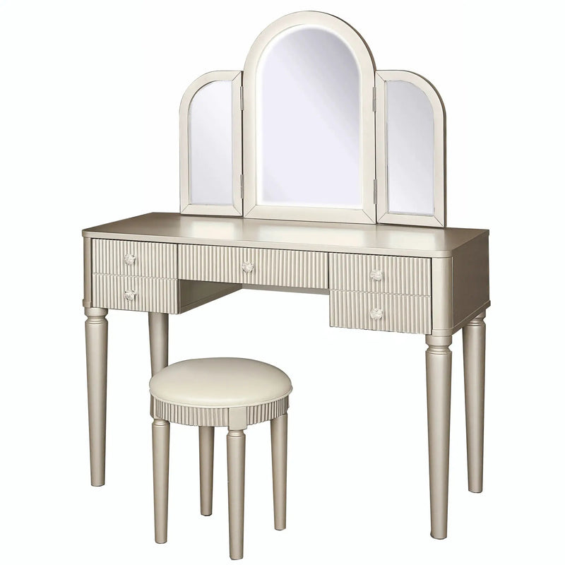 Mirrored Makeup Vanity Table Set With Adjustable Lighting And Storage by HouseOfZazla