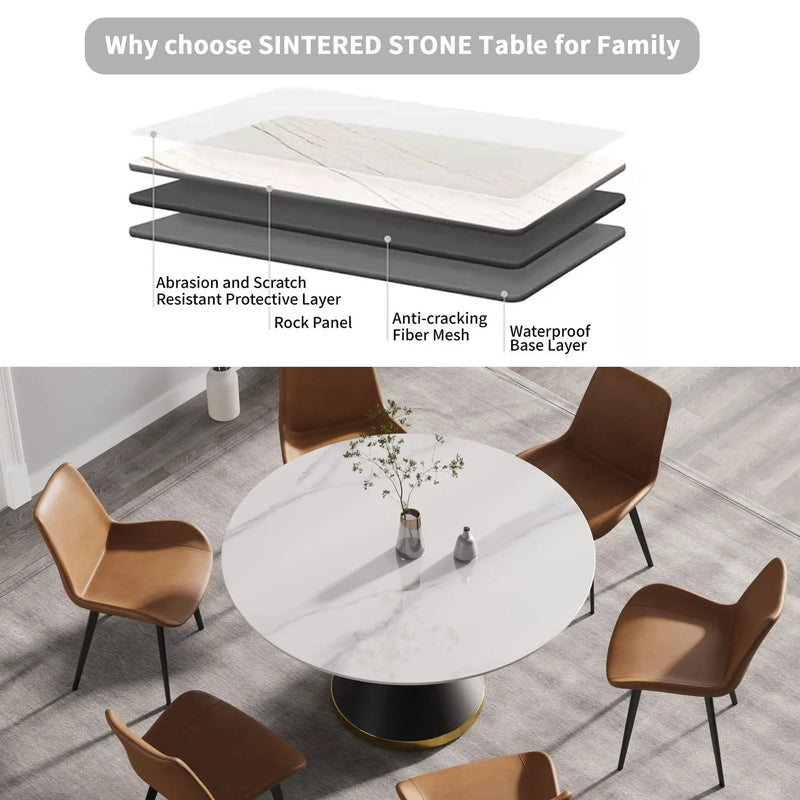 Modern Artificial Stone Round Carbon Steel Base Dining Table, Can Accommodate 6 People by HouseOfZazla