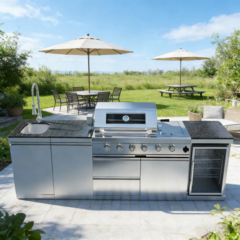 104" 4-Burner 72,000 BTU Silver Outdoor Kitchen Island Grill with Storage Cabinets & Drawers by Chery Industrial