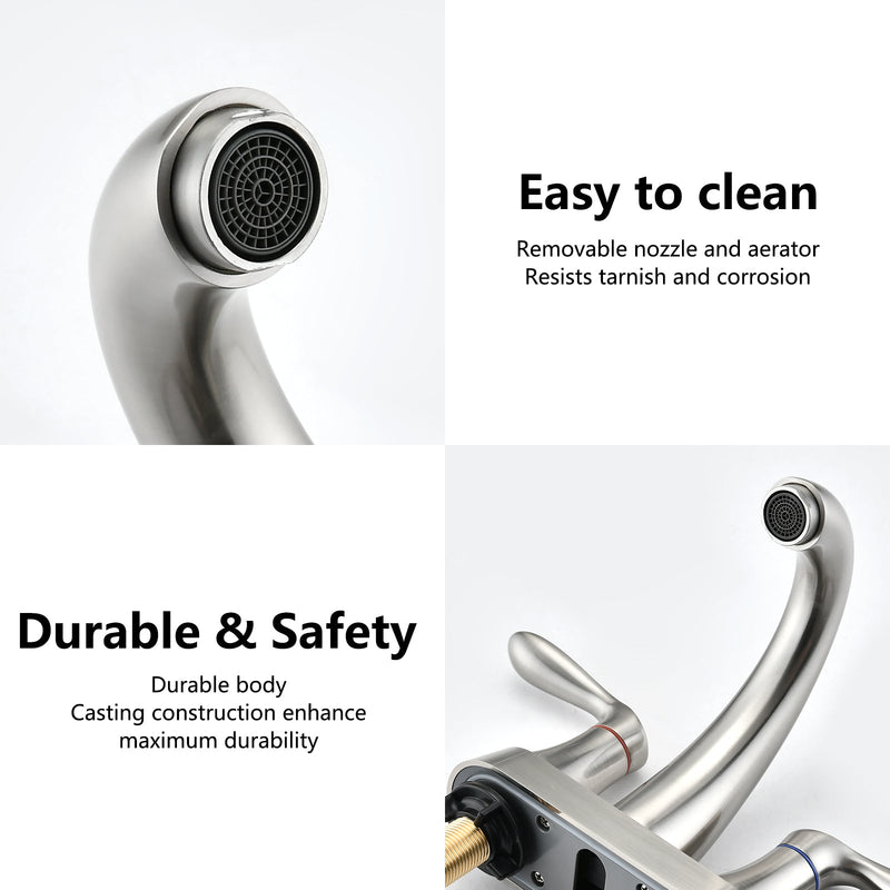 Two Handle 4 Inch Centerset Bathroom Sink Faucet with Pop-Up Drain, Brushed Nickel by HouseOfZazla