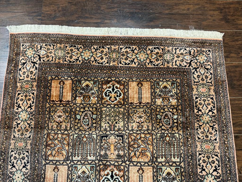 Indian Kashmiri Silk Rug 4x6, Panel Design, Multicolor, Fine by Jewel Rugs