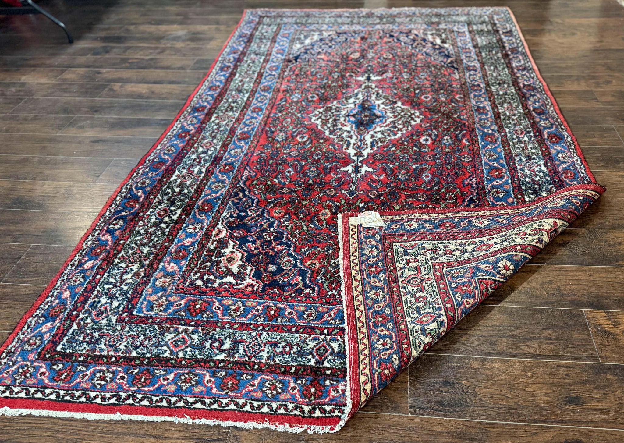 Persian Tribal Rug 6x11, Red Blue Ivory, Antique Persian Carpet, Hamadan Dargazin Carpet by Jewel Rugs
