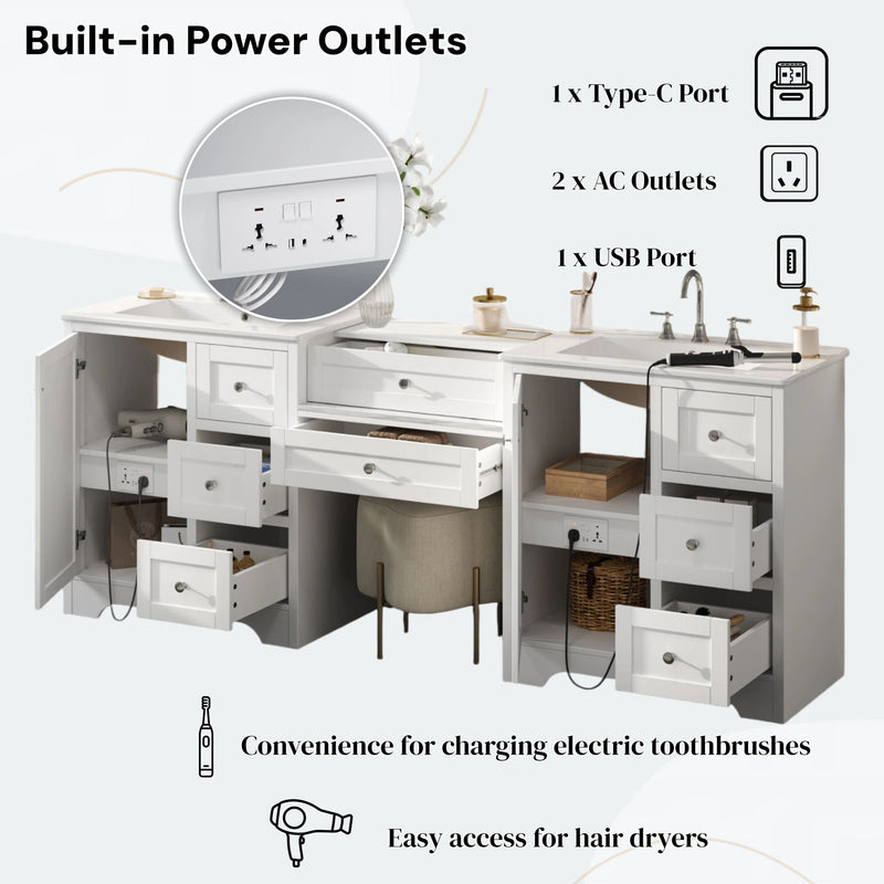 Double Sink Bathroom Vanity With Countertop, 2 Ceramic Sinks, 6 Drawers by HouseOfZazla