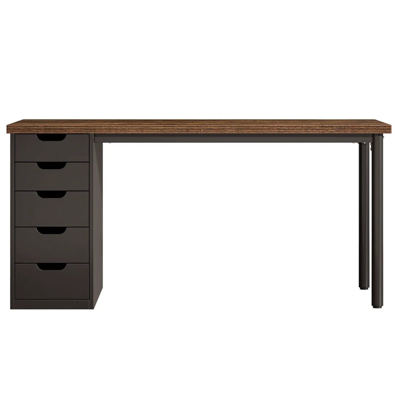 Computer Desk With 5 Drawers, Reversible Cabinet Design