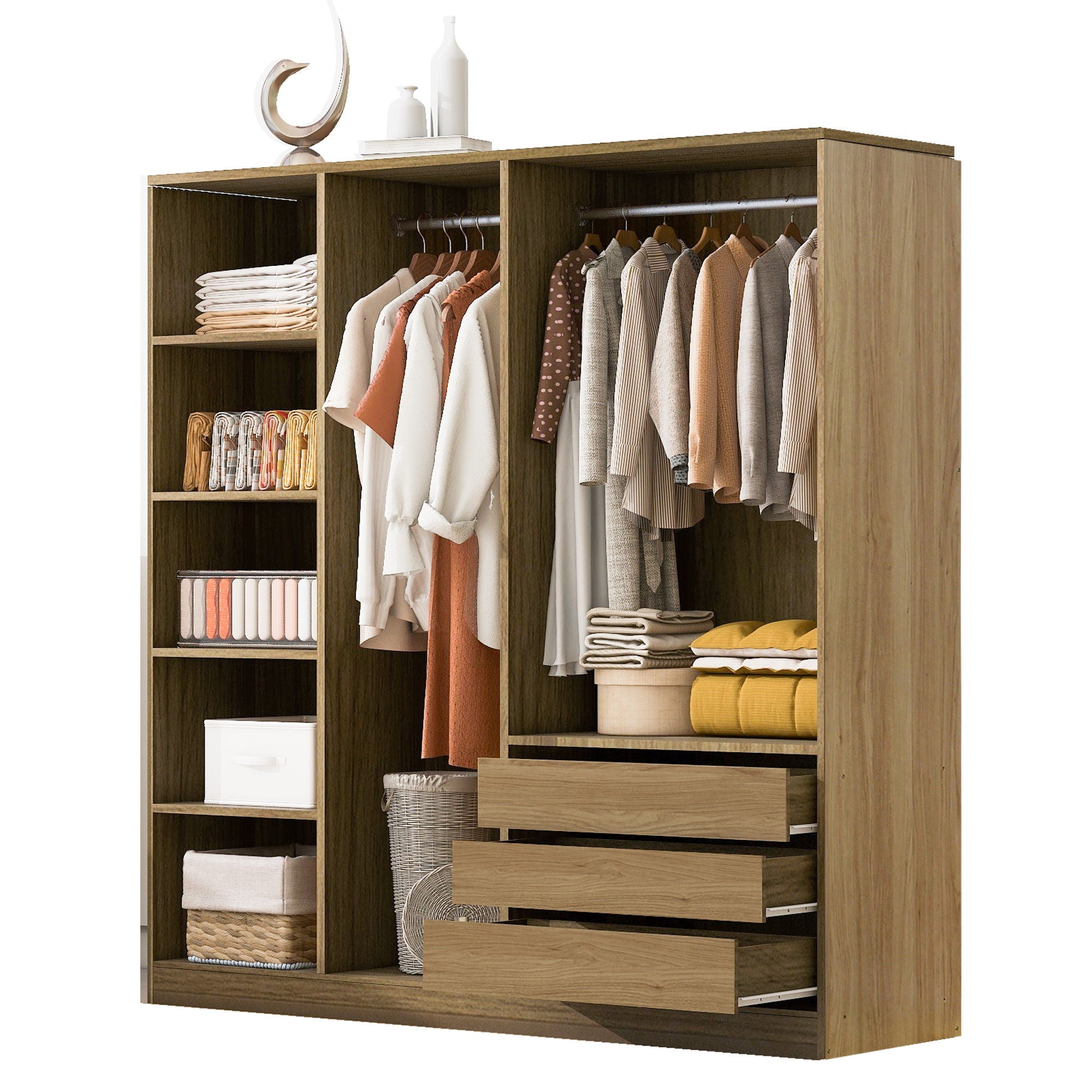 Doorless Storage Wardrobe For Dedroom With Shelves And 3 Drawers by HouseOfZazla