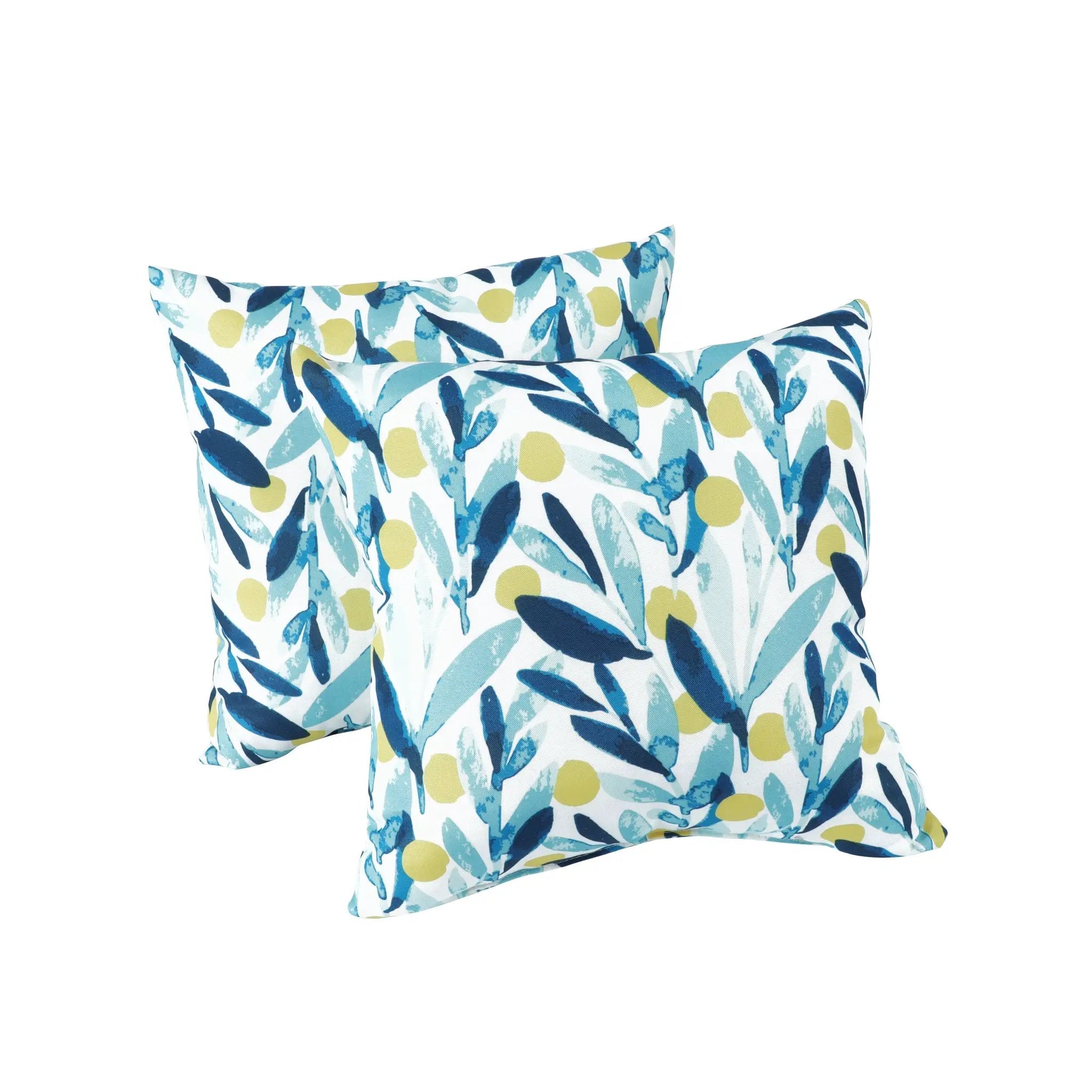2 Pack Outdoor Waterproof Pillows - Blue Leaf (18x18 Inch) by HouseOfZazla