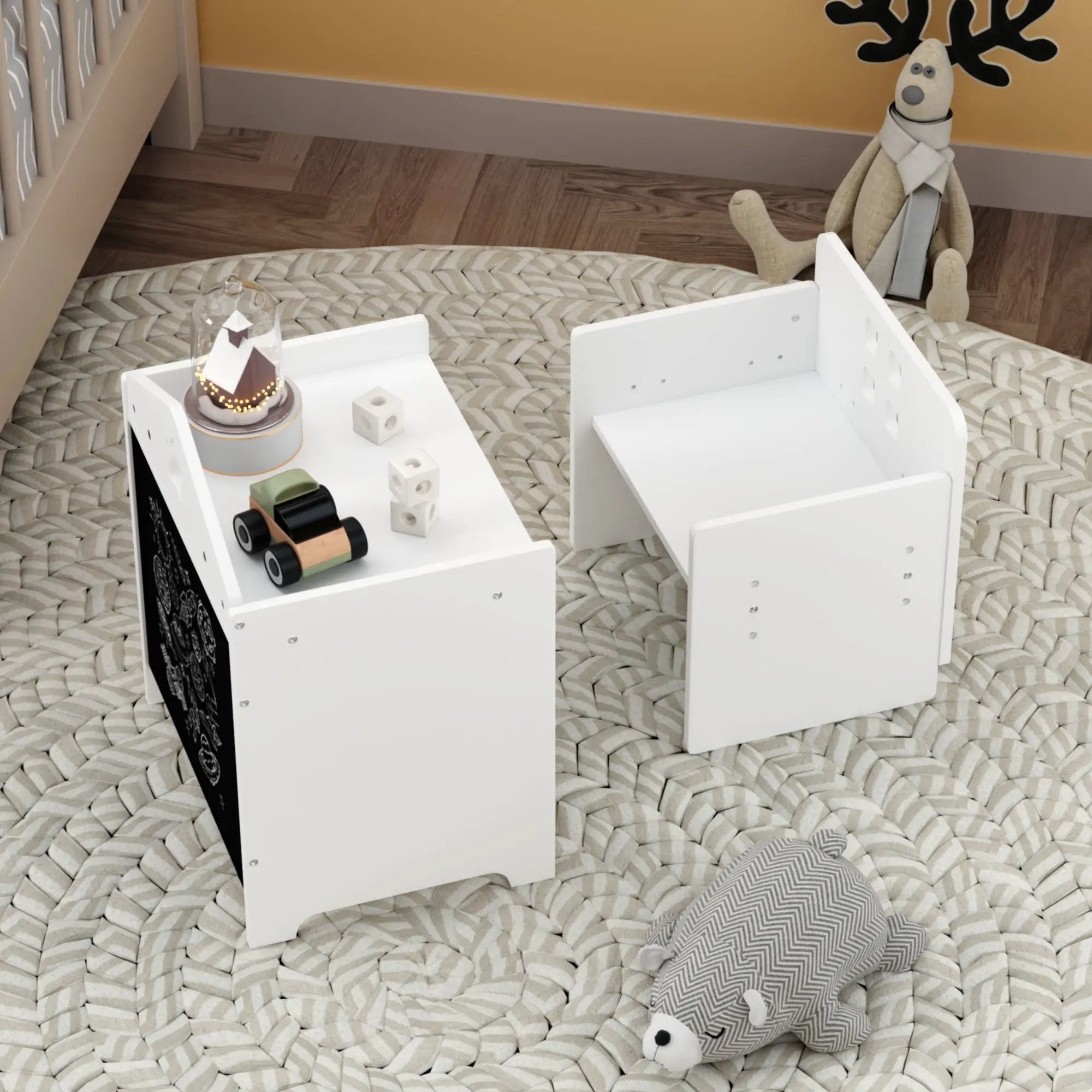 Montessori Weaning Table And Chair Set, Toddler Table With Adjustable Height - White by Unique Piece Furniture