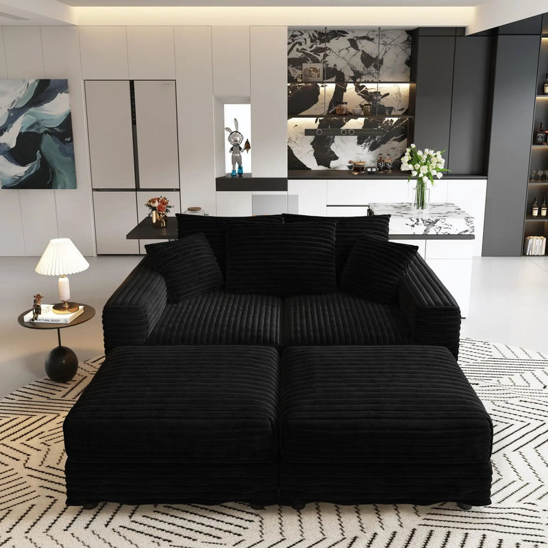 Deep Seat Convertible Sofa With Soft Pillows And Ottomans