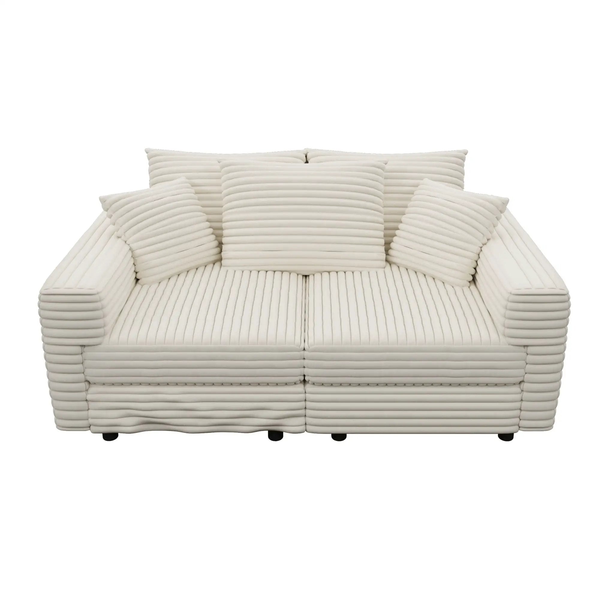 Deep Seat Convertible Sofa With Soft Pillows And Ottomans