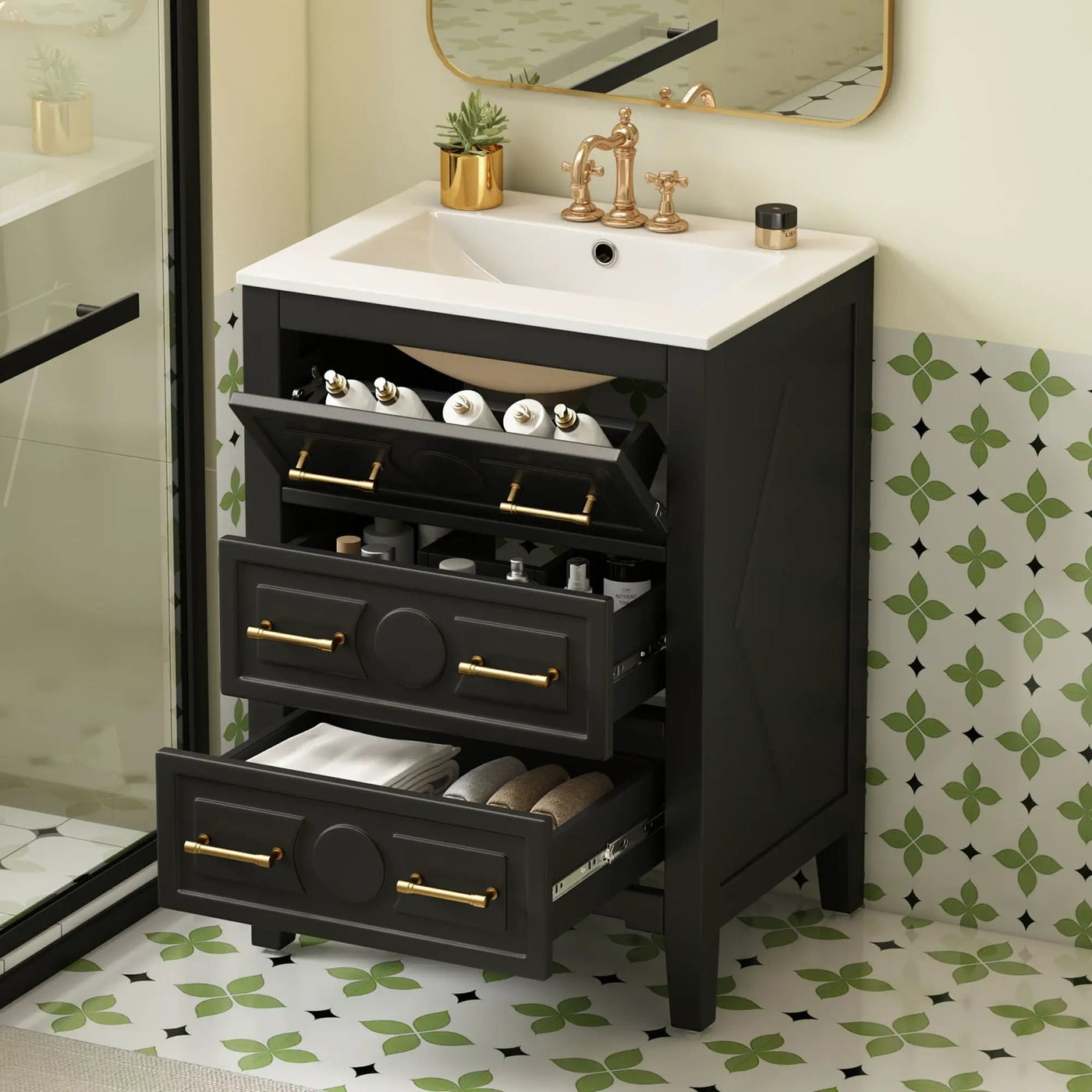 Bathroom Vanity With Sink, Free Standing Single Set, 3 Drawer Storage Cabinet by Unique Piece Furniture