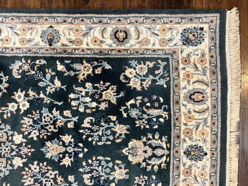 Green Indo Persian Rug 4x6, Floral Allover, Handmade Vintage Oriental Carpet, Sarouk Rug, Wool by Jewel Rugs