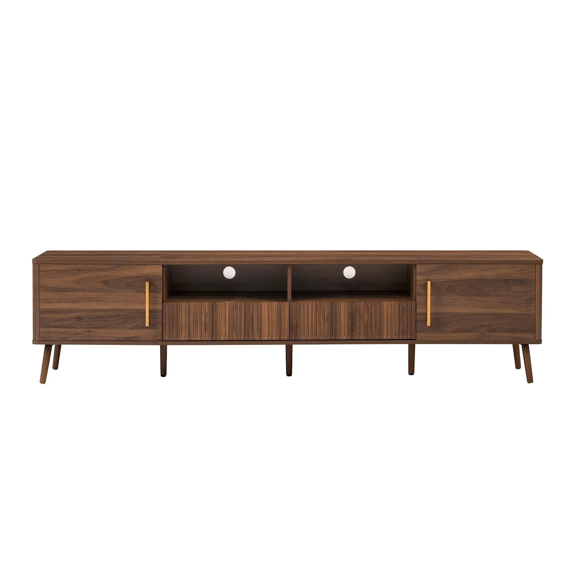 TV Stand For TVs Up To 85" With Soft-Close Doors, Open Shelf, Cable Management - Walnut by HouseOfZazla