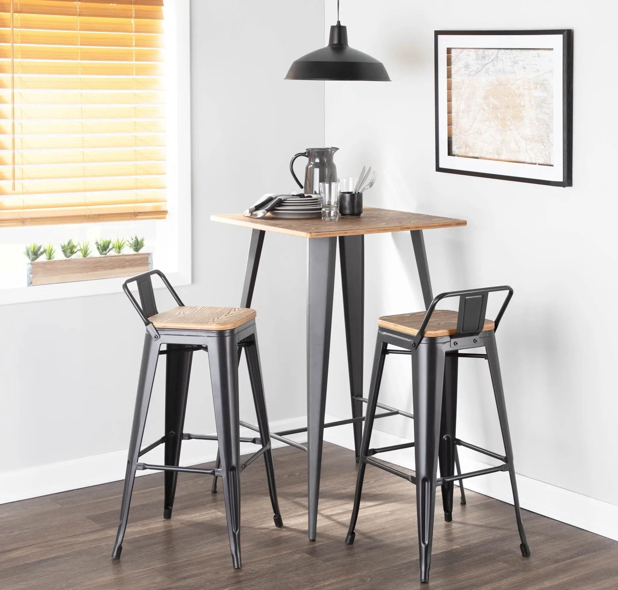 Oregon - Industrial Low Back Barstool (Set of 2) - Black by HouseOfZazla