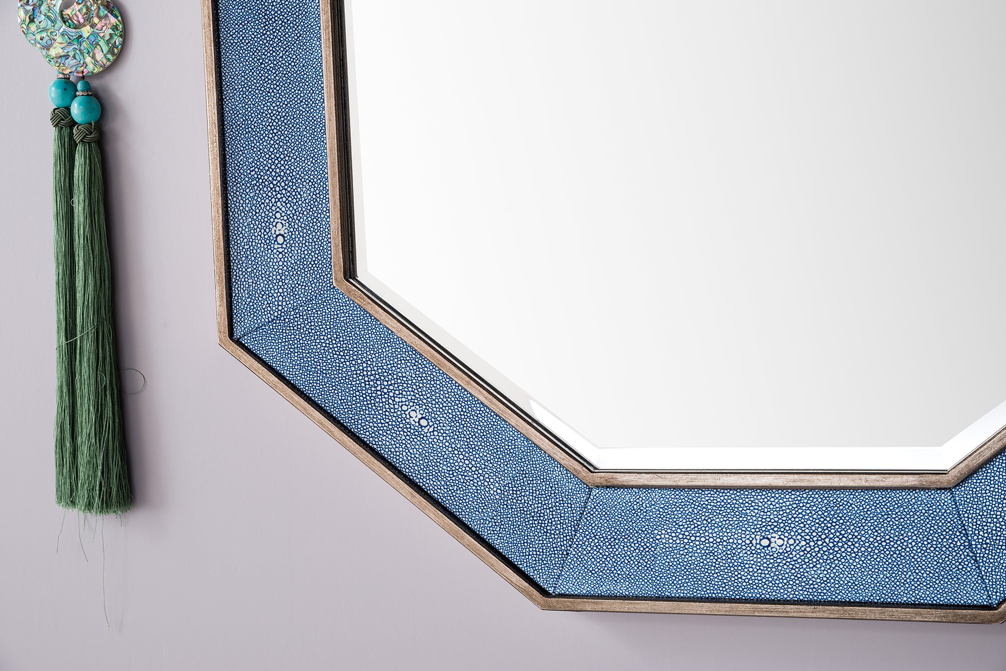 James Martin Tangent 30" Mirror, Silver with Delft Blue, view 5