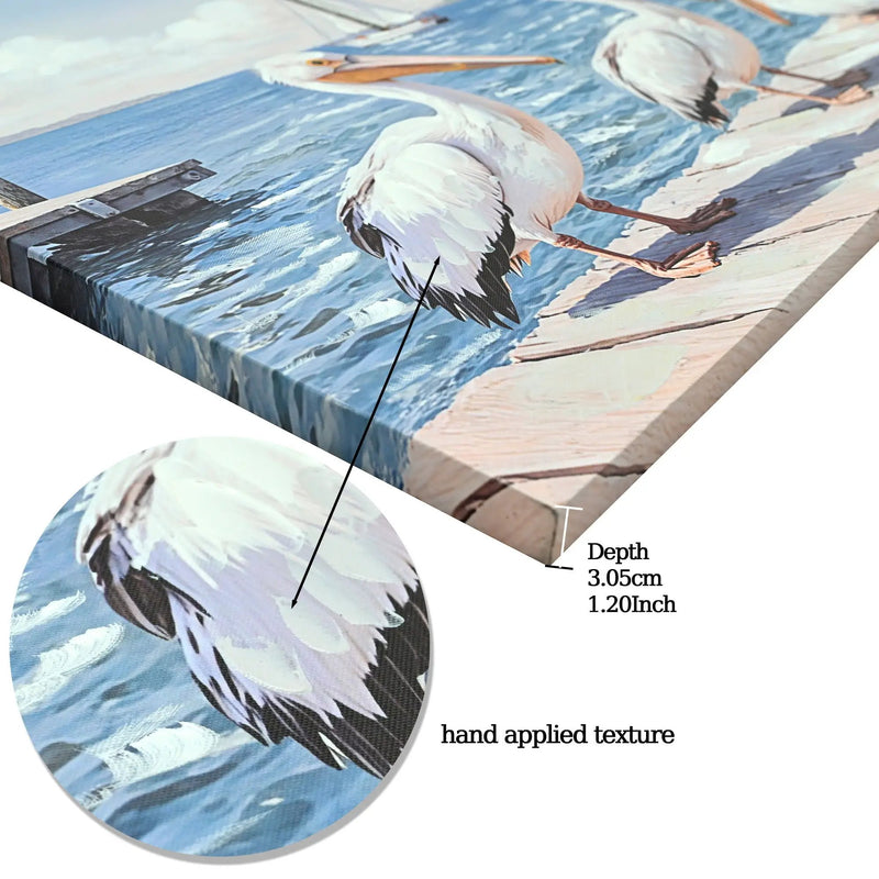 Beach Wall Art Large Ocean Seagull Canvas Pictures For Living Room - Ivory / Navy by Unique Piece Furniture