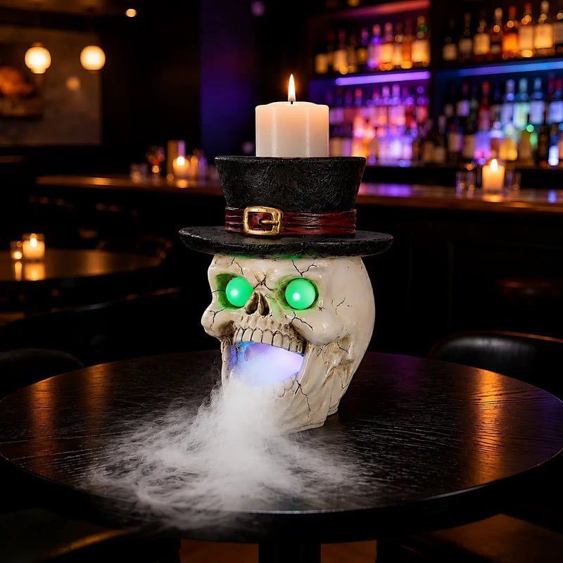 LED Light-Up Skull with Top Hat & Mist Maker by HouseOfZazla