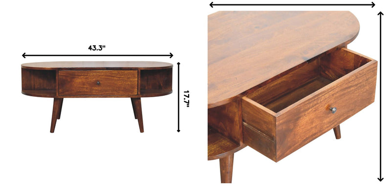 Oval Coffee Table With 1 Drawer - Chestnut by HouseOfZazla