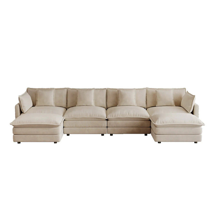 Oversized U Shape Sofa with 2 Ottomans in Light Coffee by HouseOfZazla