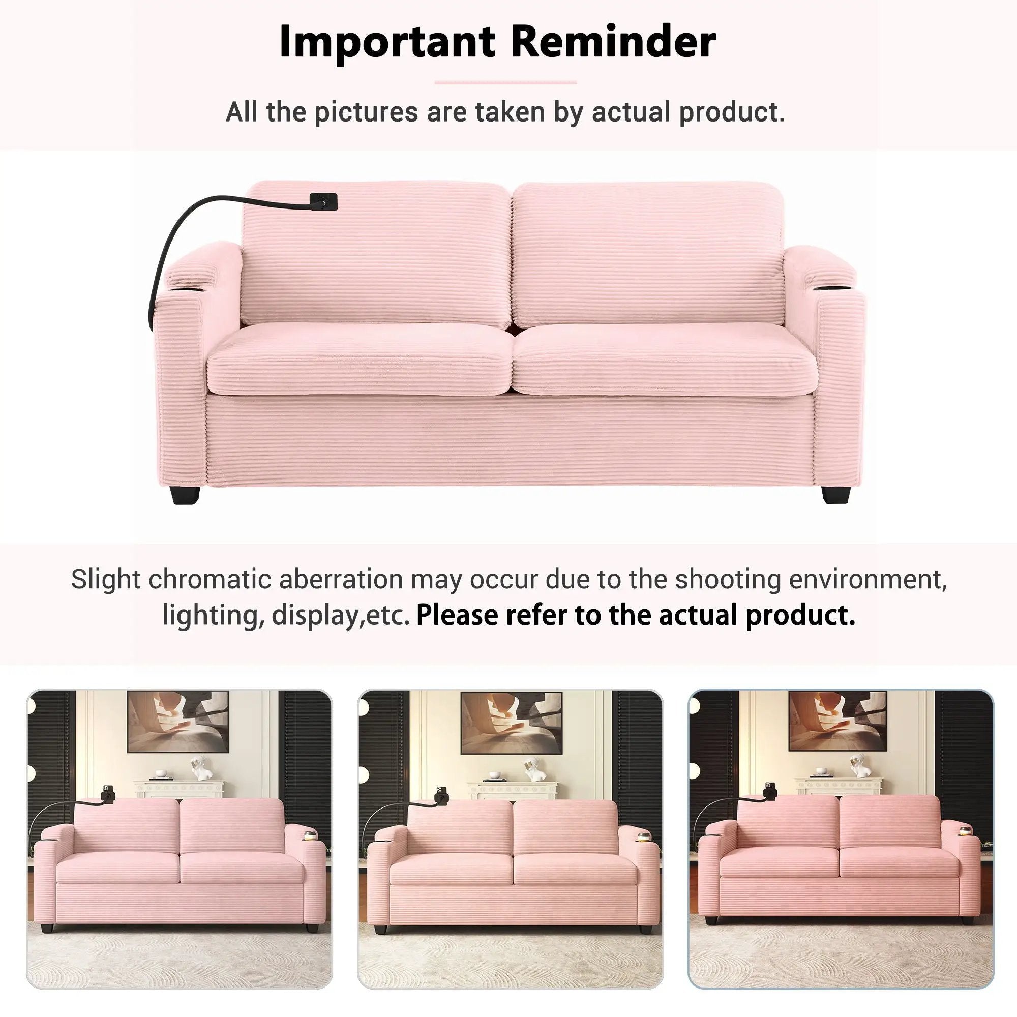 Sleeper Sofa Loveseat Sofa With Full Size Mattress, 2 USB Ports, 2 Cup Holders, 2 Side Pockets And Phone Holder by HouseOfZazla